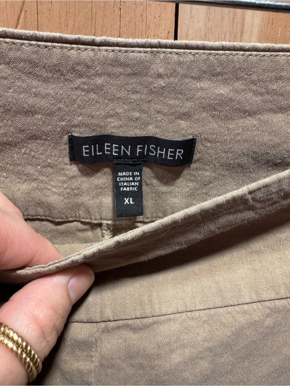 Eileen Fisher Tapered Trouser Linen Viscose Blend in Tan